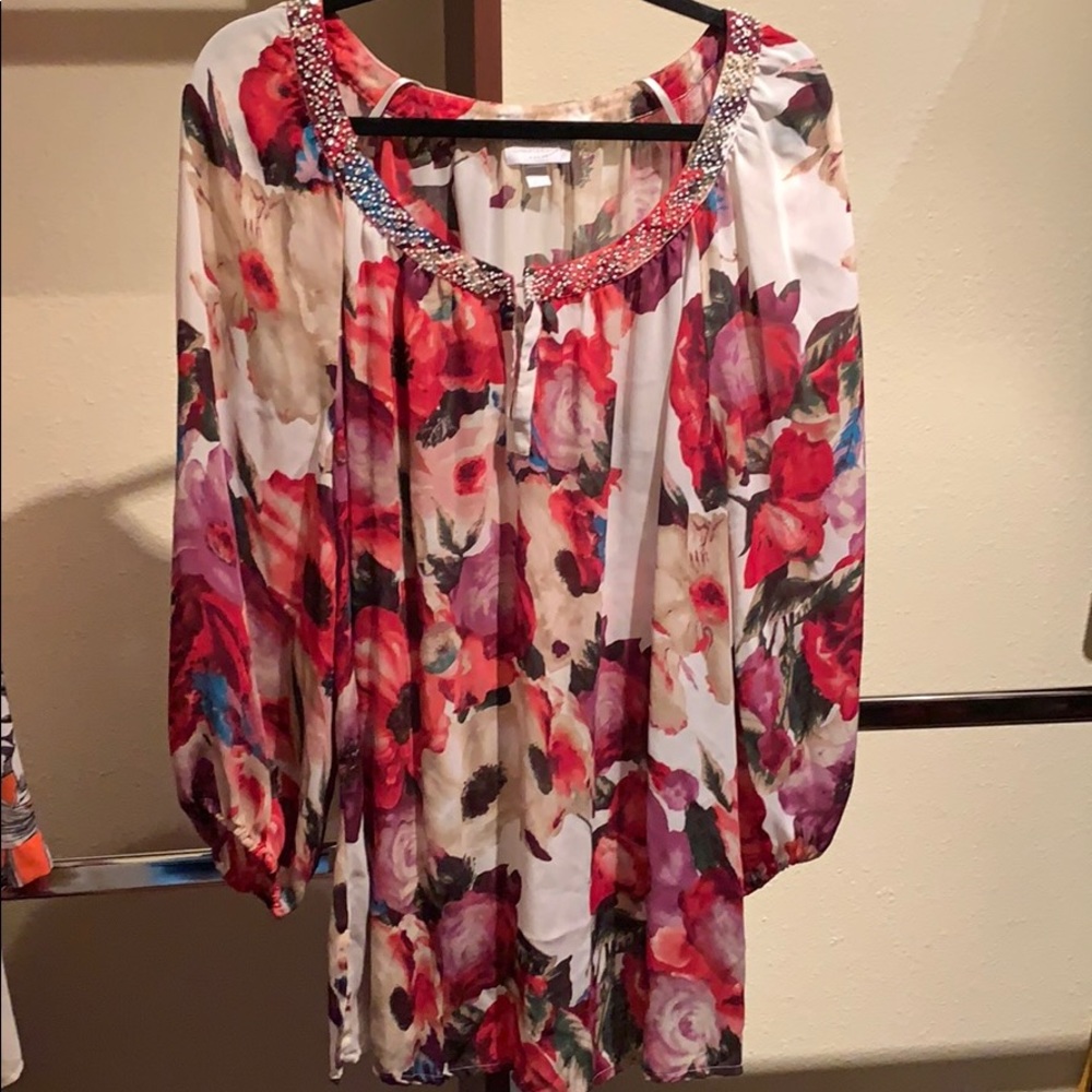 Charter Club Woman floral beaded blouse 3x